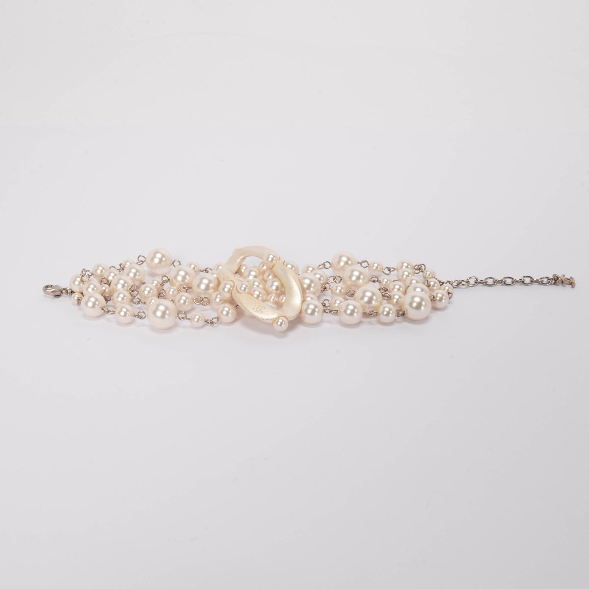 Chanel Silver Pearl Multi Strand Bracelet