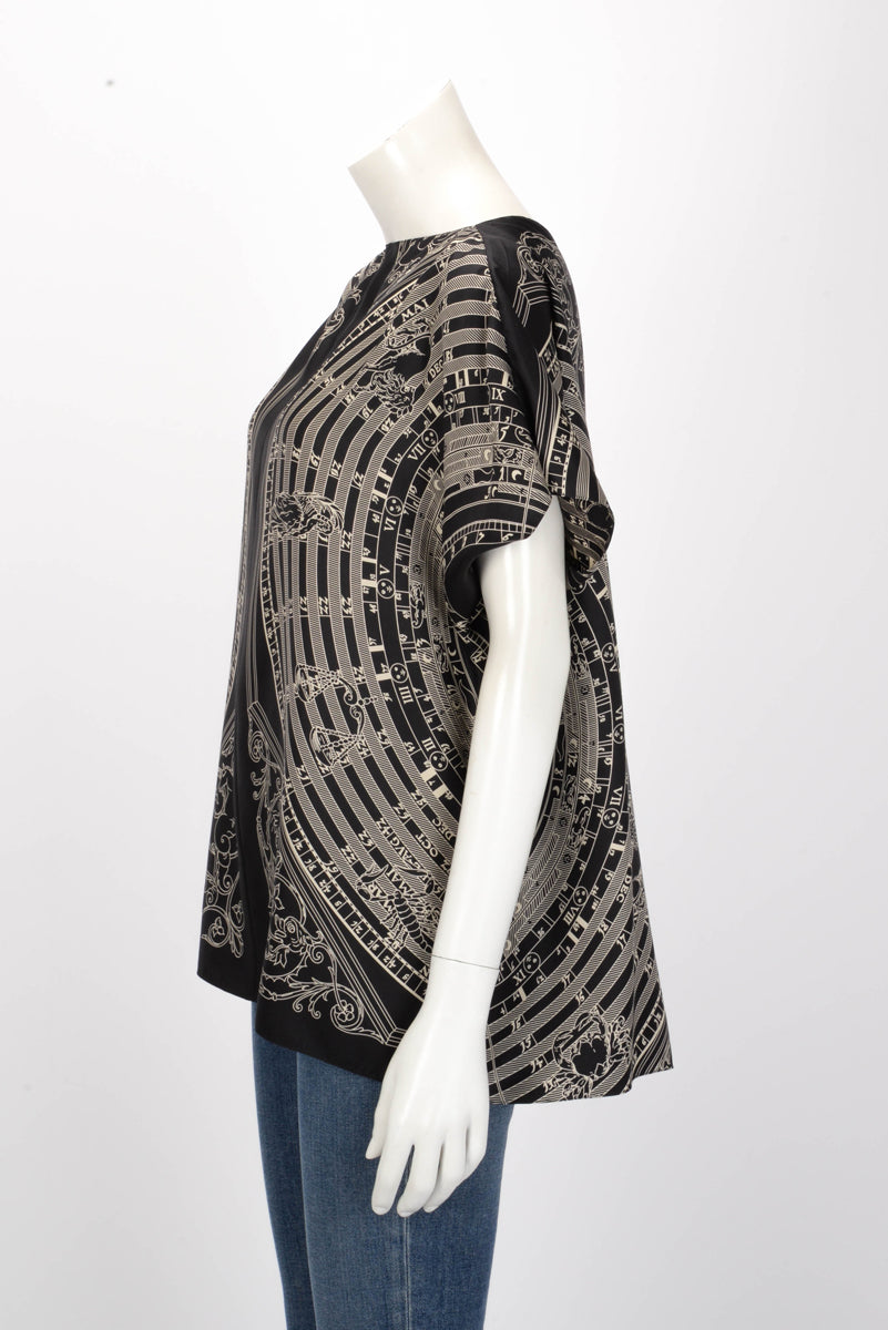 Hermes Black Silk Dies et Hore Blouse FR 38