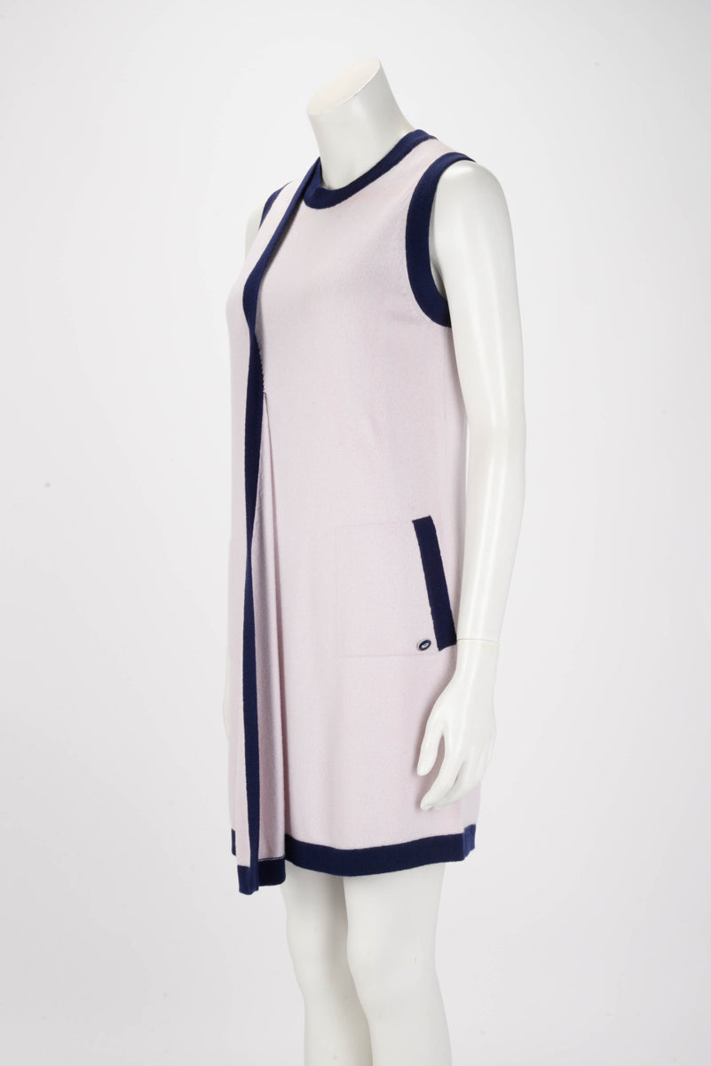 Chanel Lilac & Navy Cashmere Wrap Front Dress FR 40