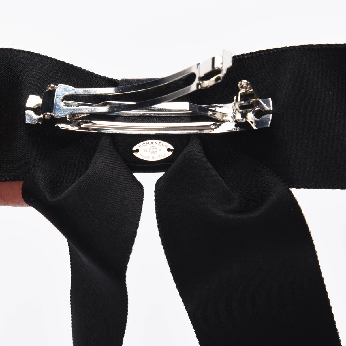 Chanel Black Silk Blend Bow CC Hair Clip