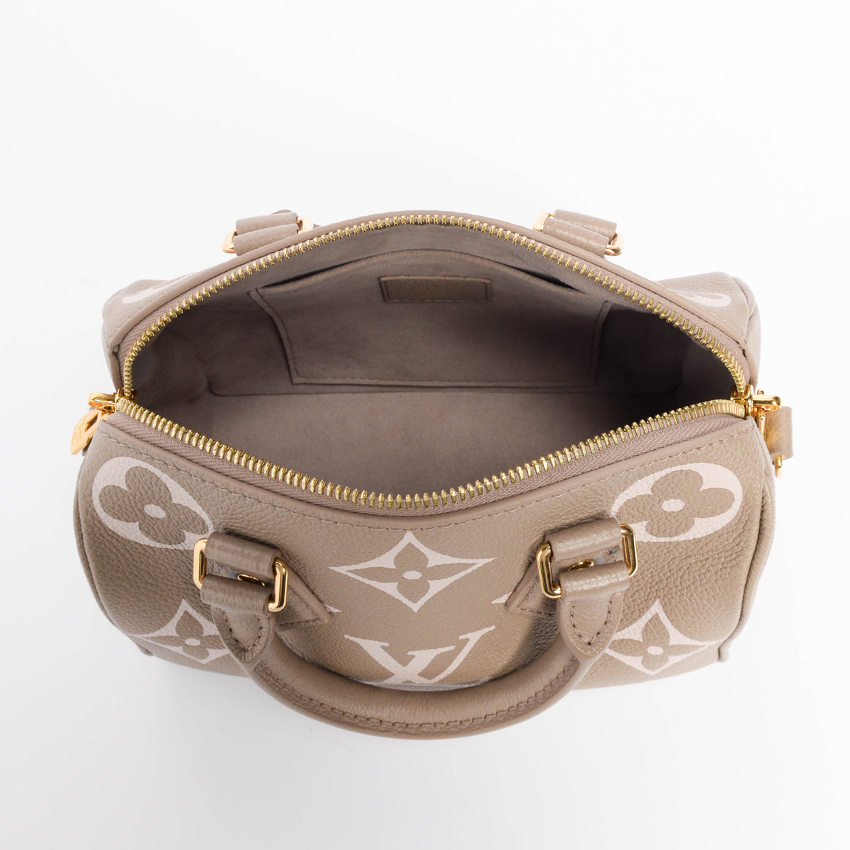 Louis Vuitton Tourterelle & Creme Empreinte Speedy Bandouliere 20