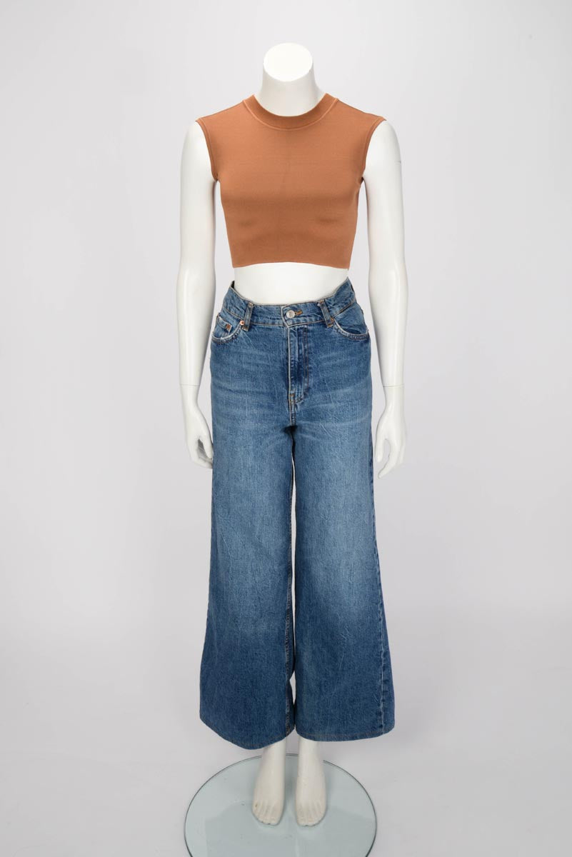 Hermes Brun Noisette Double Sided Silk Knit Crop Top FR 38