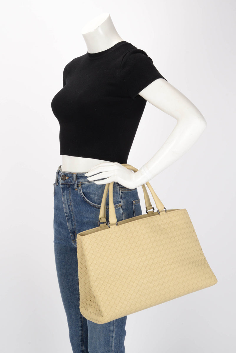Bottega Veneta Sand Intrecciato Top Handle Document Tote