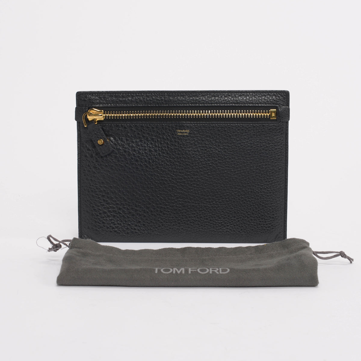 Tom Ford Black Grained Leather Flat Pouch