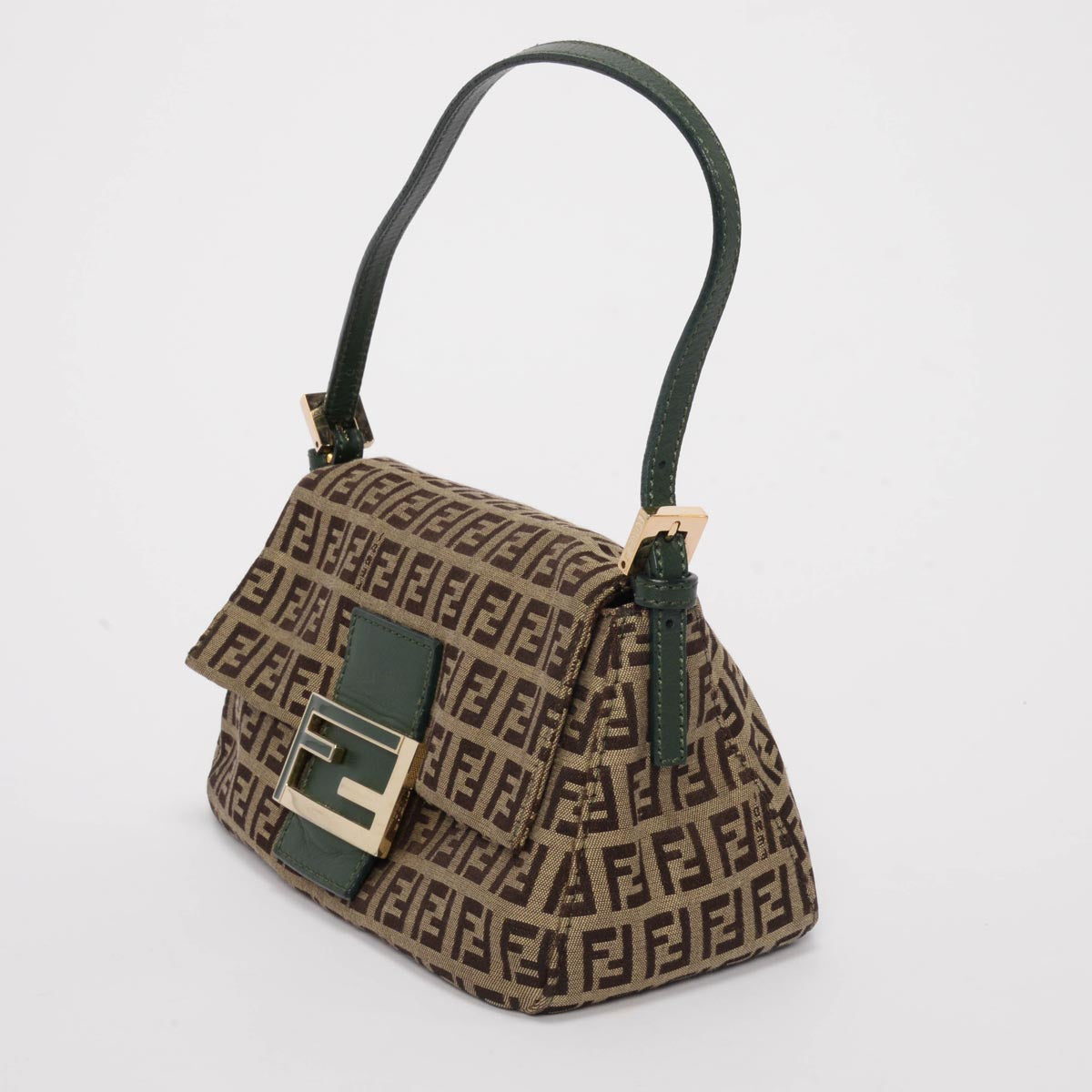 Fendi Green Zucchino Canvas Mini Baguette Bag