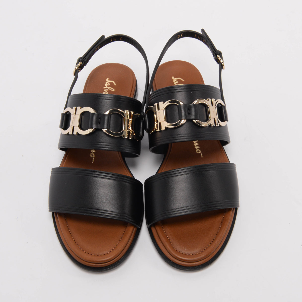 Ferragamo Black Calfskin Chaim Sandals 5.5