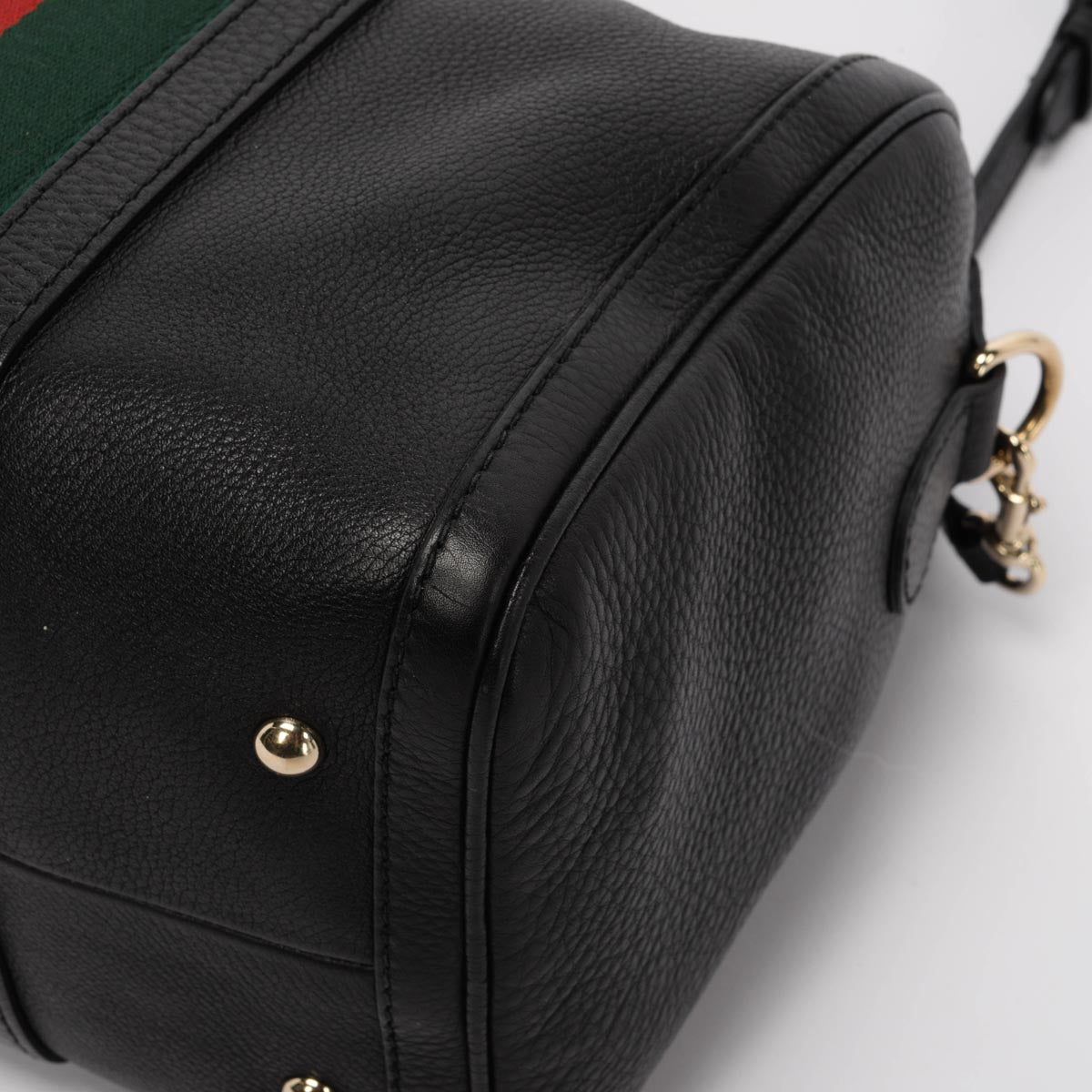 Gucci Black Grained Calfskin Vintage Web Medium Boston Bag