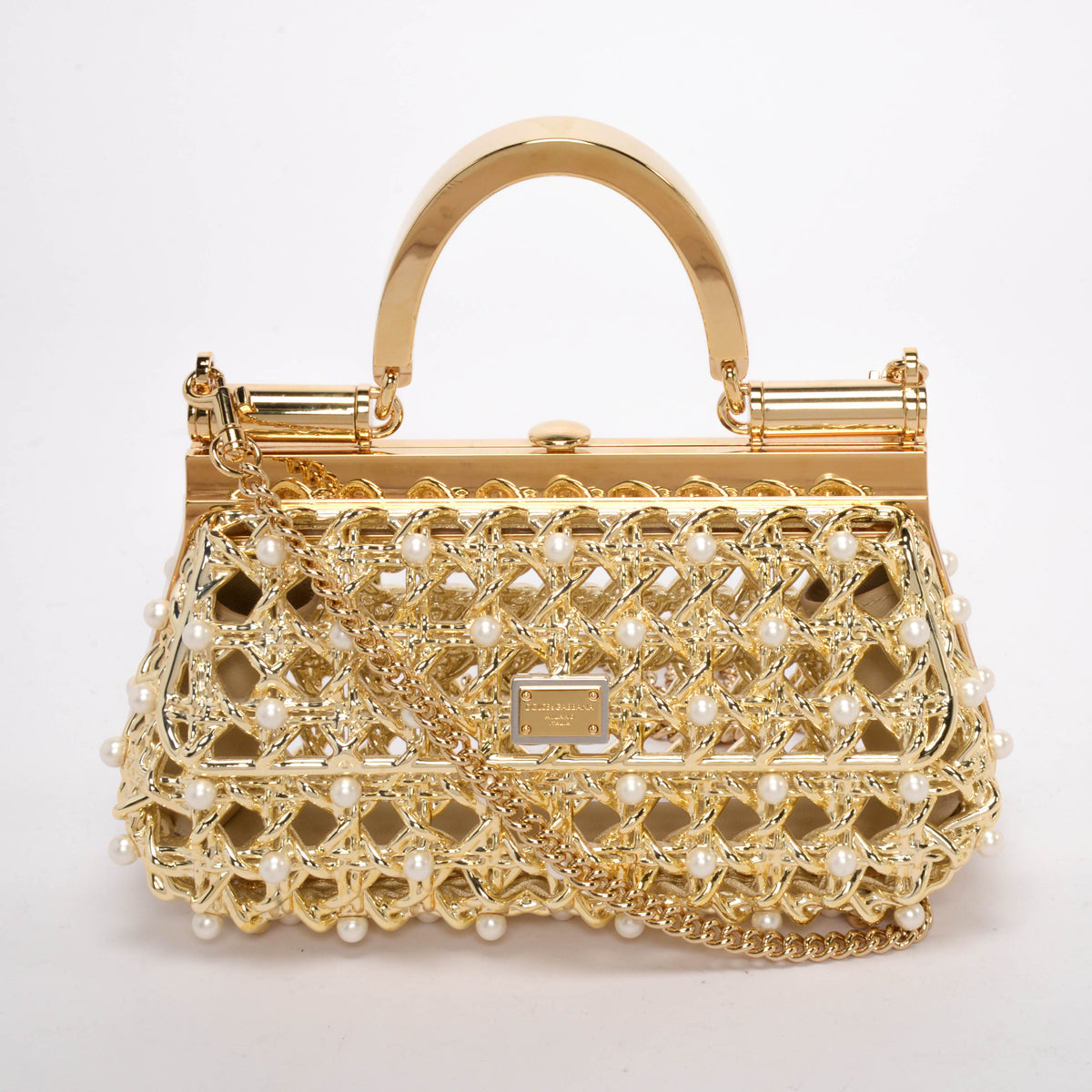 Dolce & Gabbana Gold Pearl Caged Sicily Bag