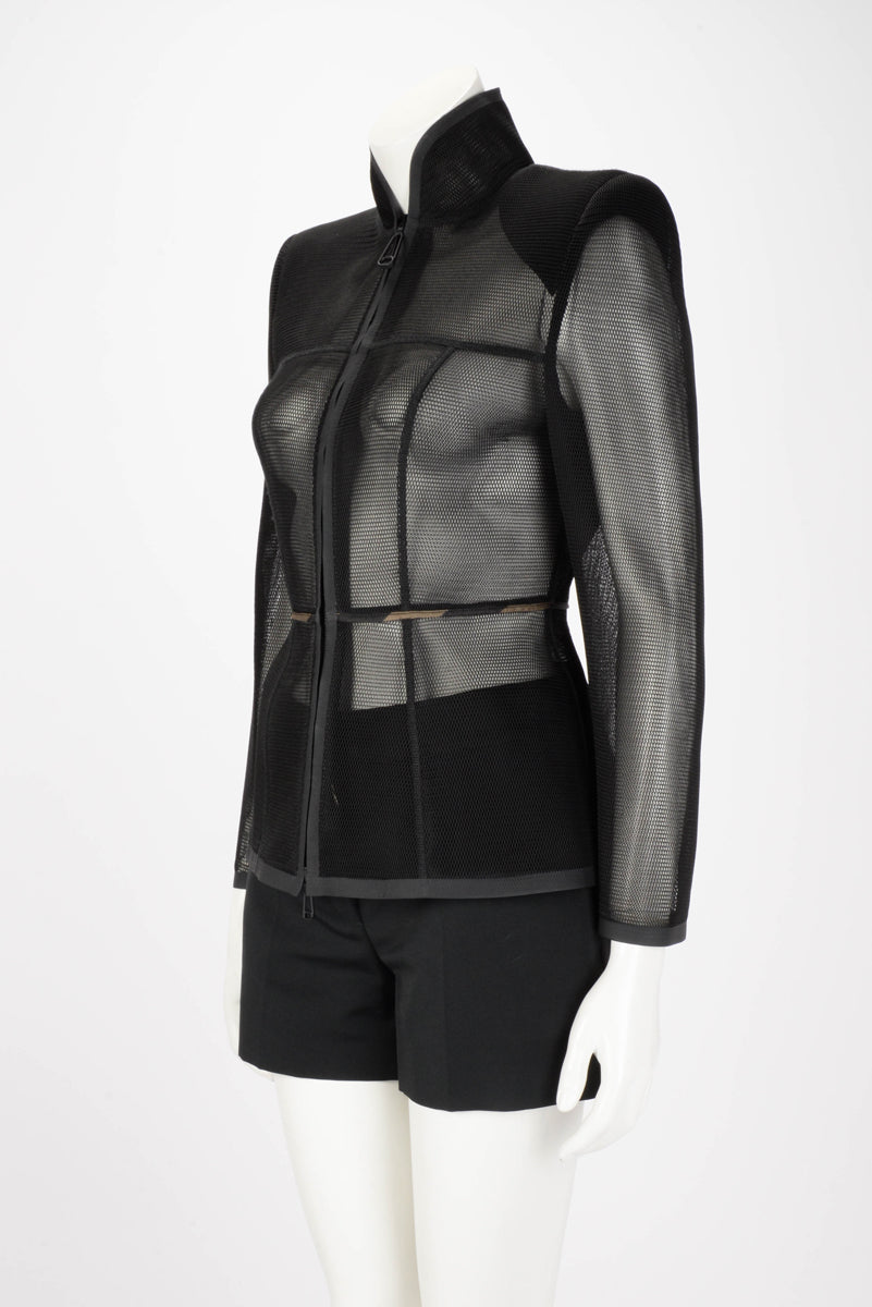 Fendi Black Mesh Zip Front Jacket