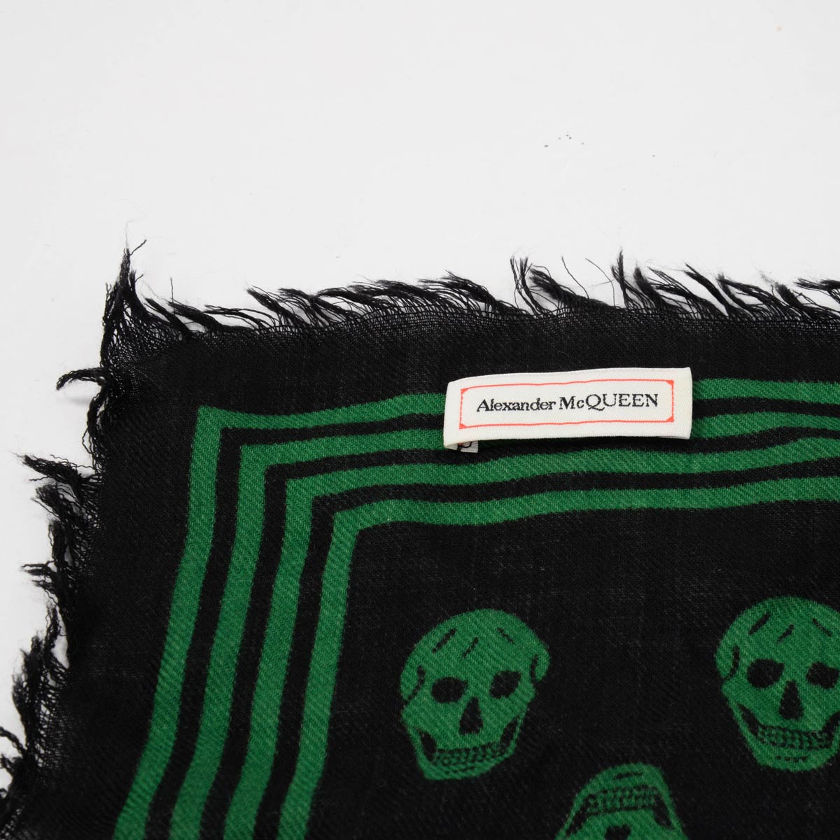 Alexander McQueen Black & Green Wool Biker Skull Scarf