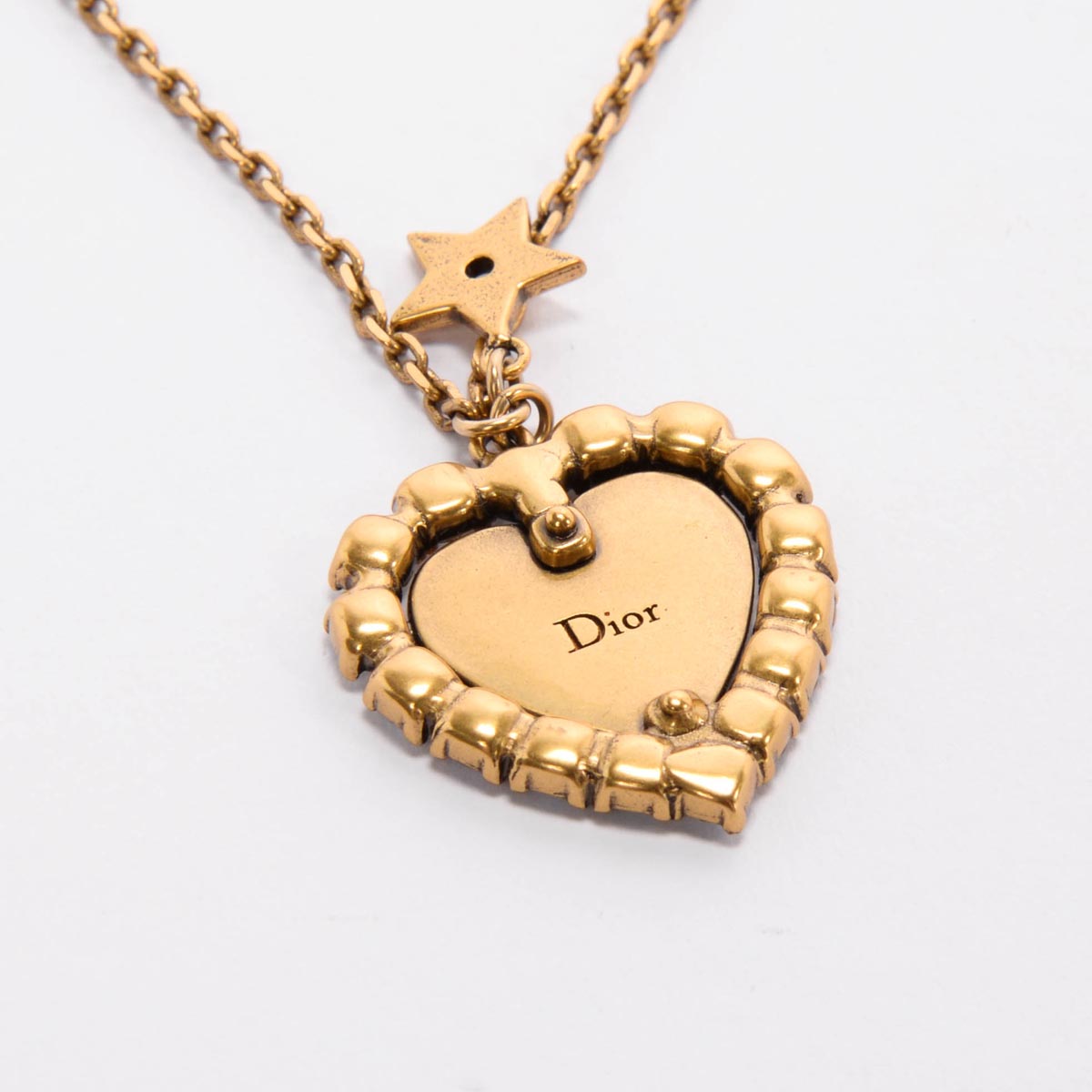 Dior Aged Gold Tone Metal J'Adior Double Heart Long Necklace