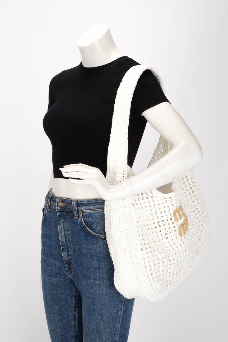 Miu Miu White Woven Hobo Tote Bag