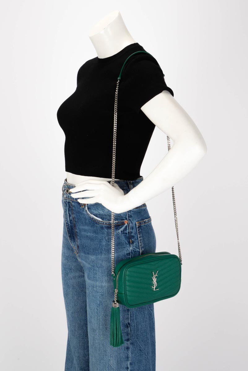 Saint Laurent Green Field Quilted Grain de Poudre Lou Mini Bag