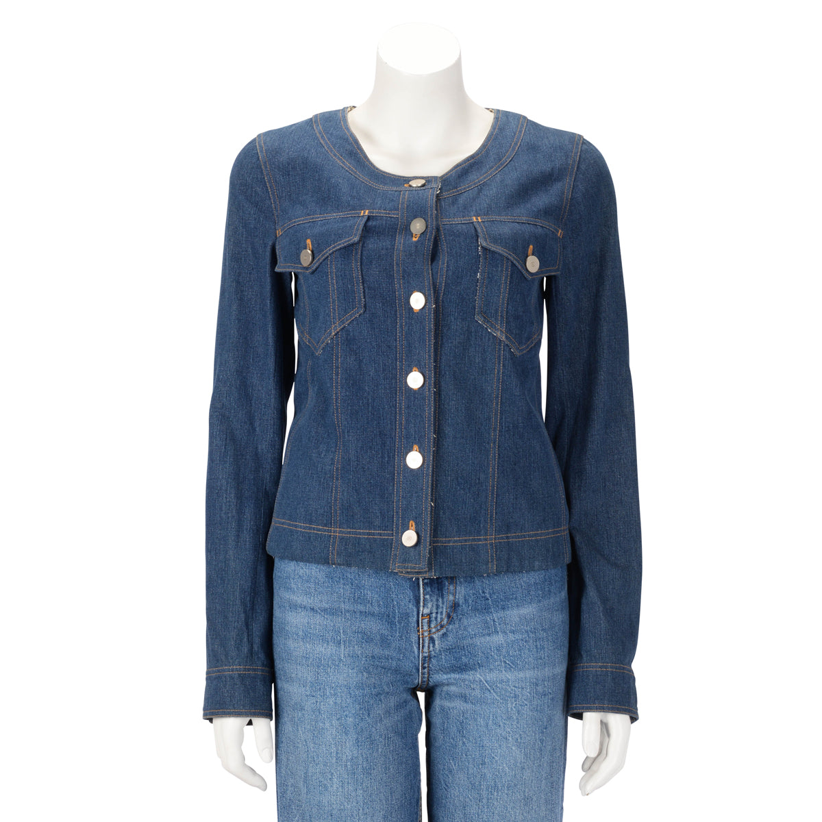 Chanel Blue Denim Collarless Jacket