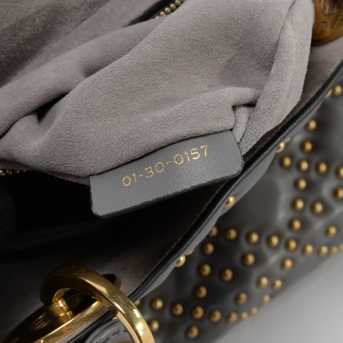 Dior Grey Studded Leather Medium Supple Lady Dior Bag
