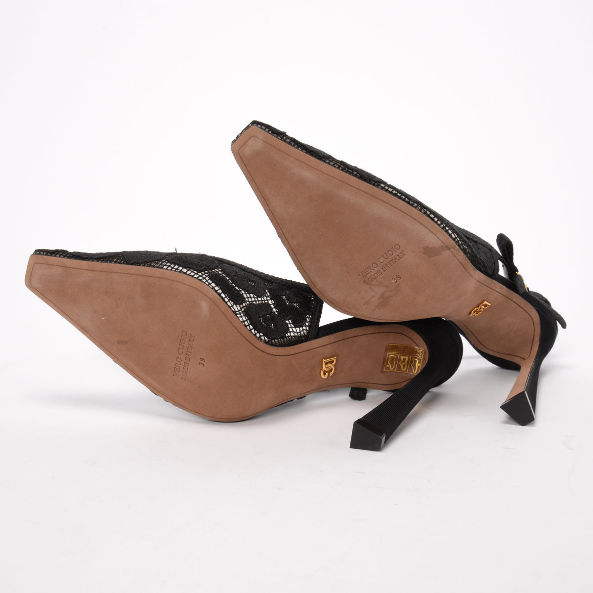 Dolce & Gabbana Black Leopard Lace Slingback Pumps 39