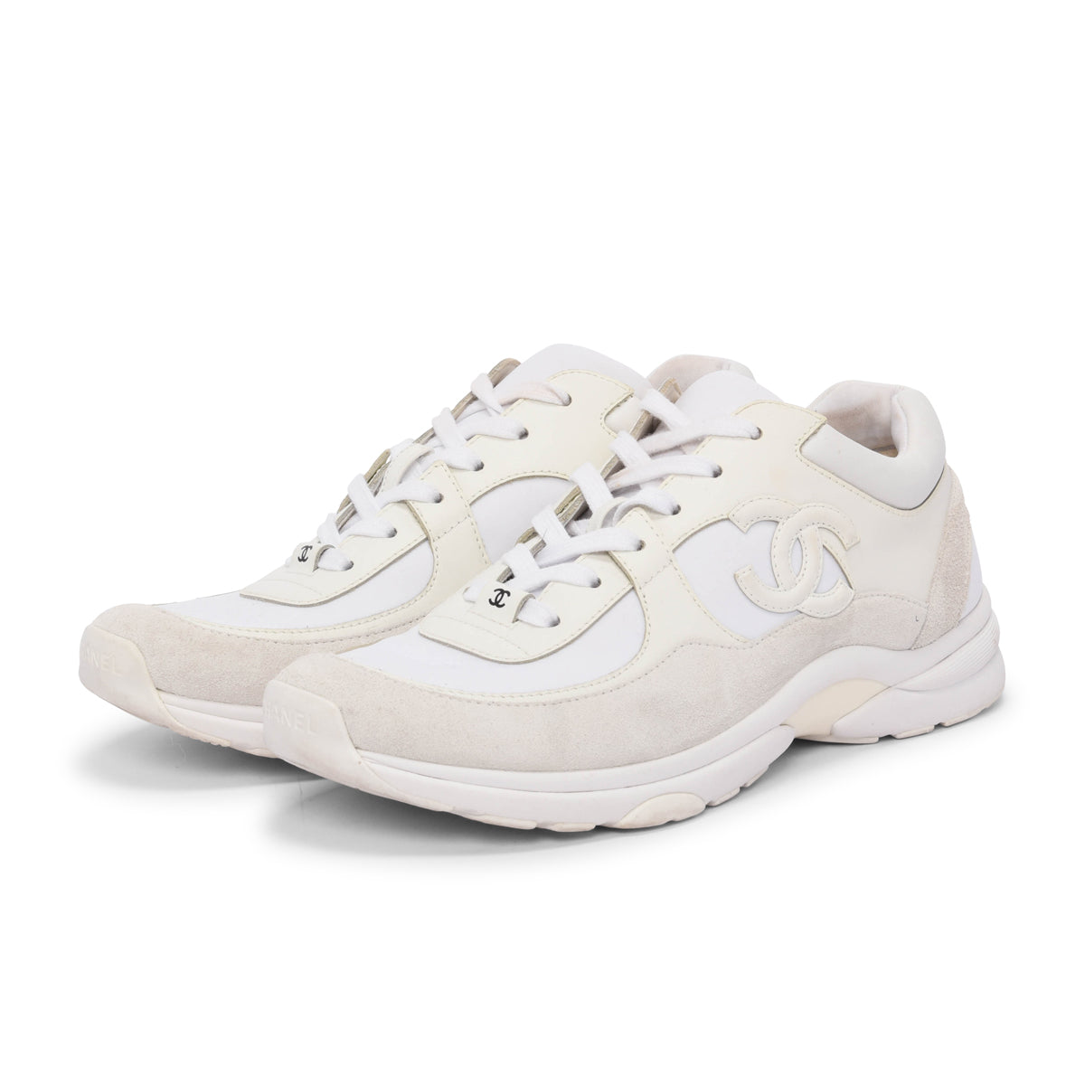 Chanel White Nylon & Suede CC Low Top Sneakers 40.5