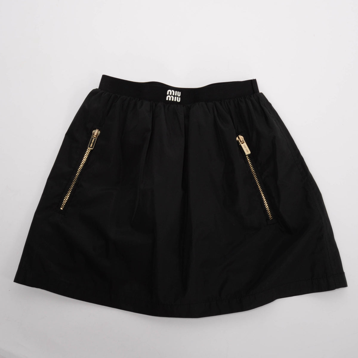 Miu Miu Black Technical Silk Logo Mini Skirt IT 36