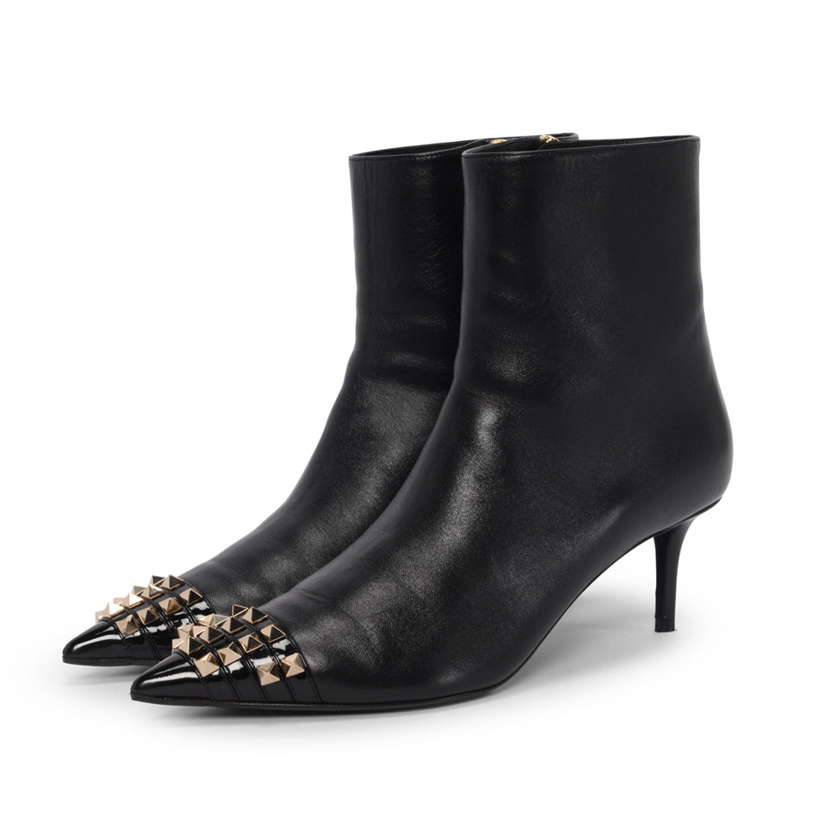 Valentino Black Calfskin Rockstud Pointed Ankle Boots 41