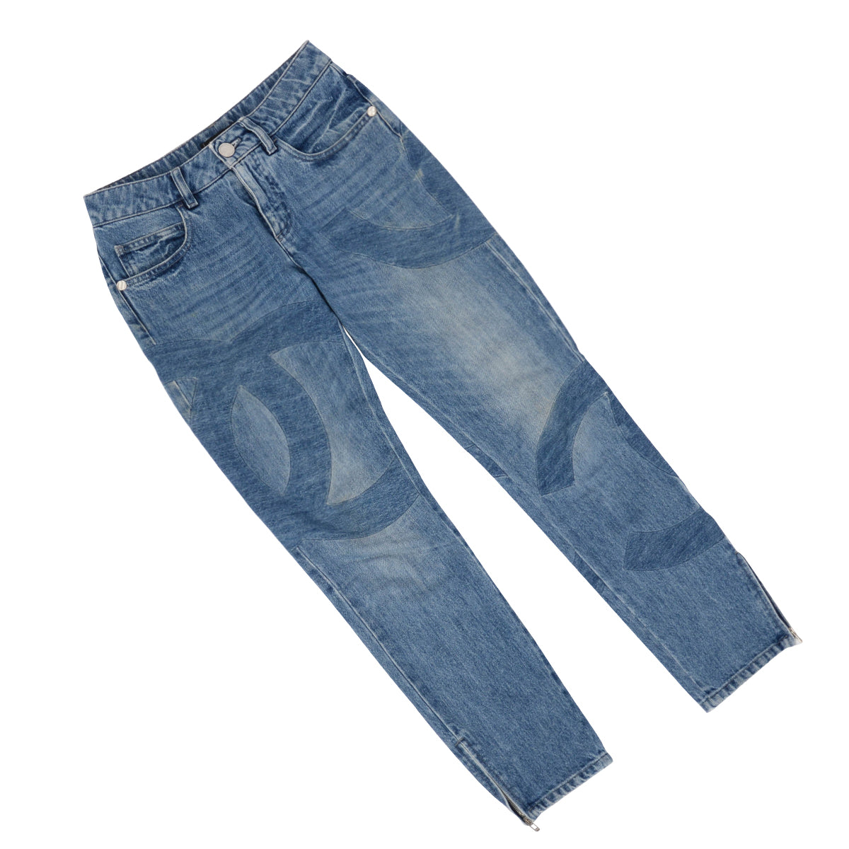 Chanel Blue Denim CC Print Ankle Zip Jeans FR 34