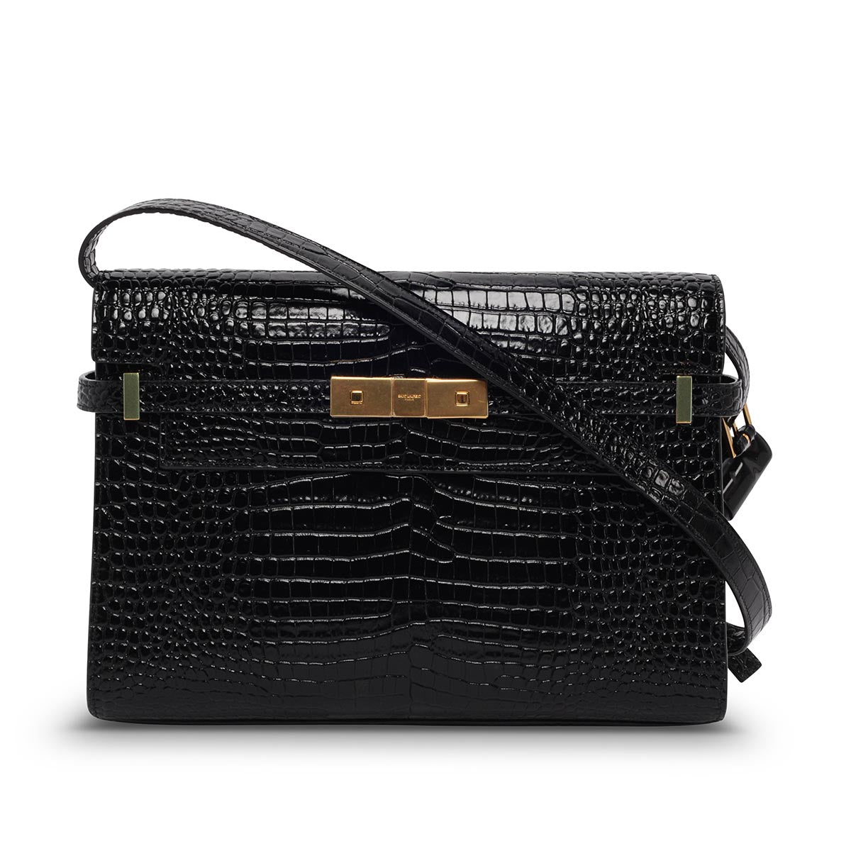 Saint Laurent Black Croc Embossed Medium Manhattan Shoulder Bag