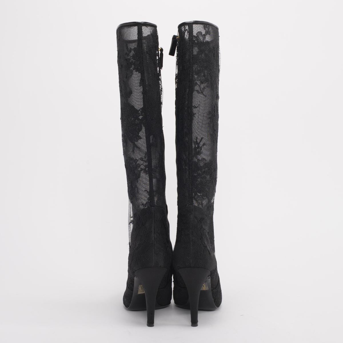 Valentino Black Lace Knee Length Boots 37