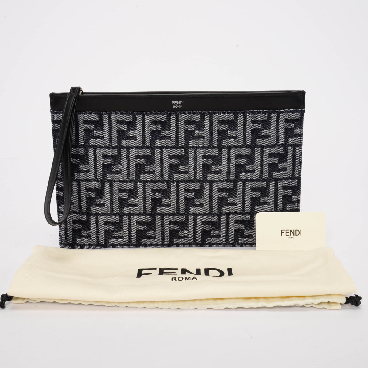 Fendi Blue FF Jacquard Medium Flat Pouch