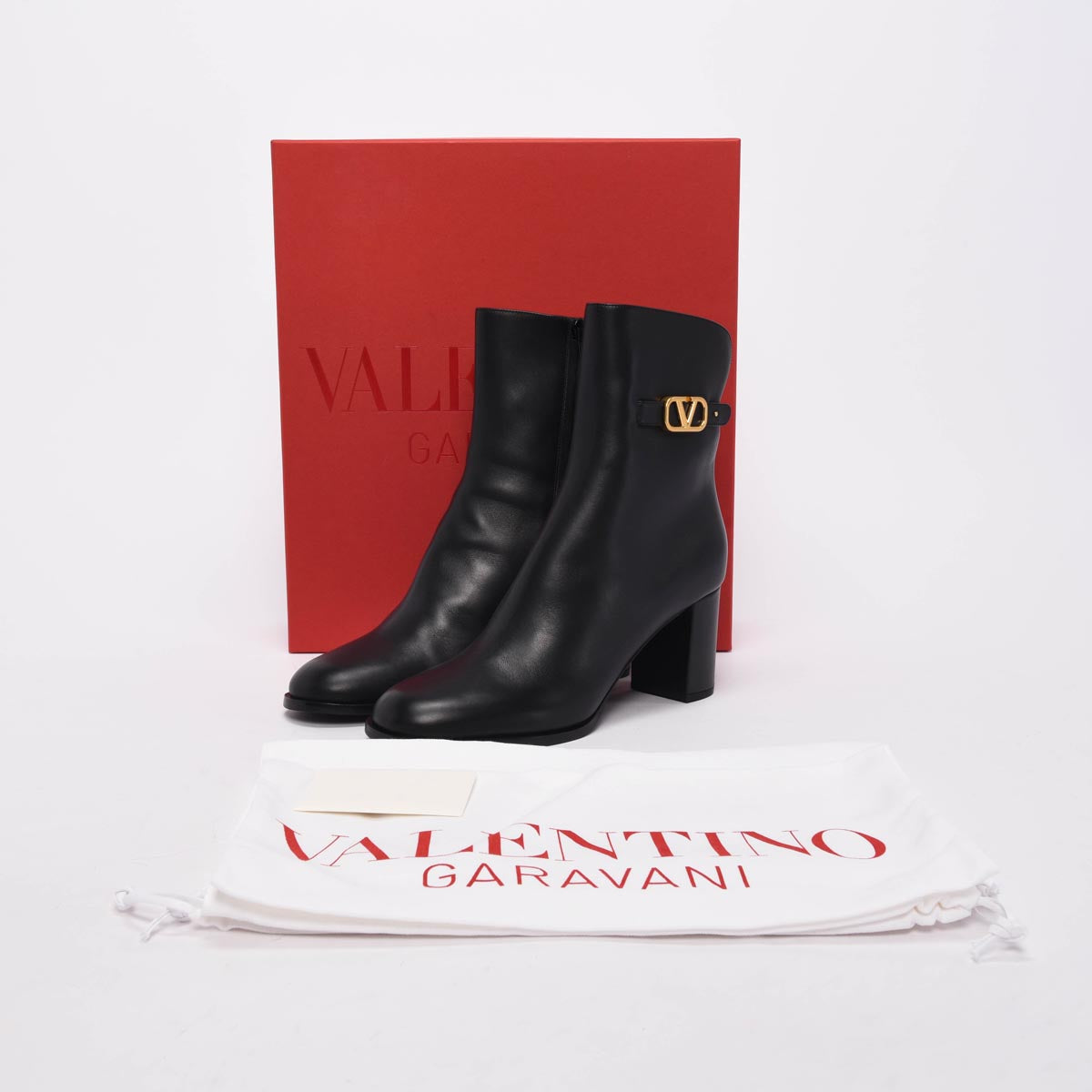 Valentino Black Calfskin V-Logo Ankle Boots 41