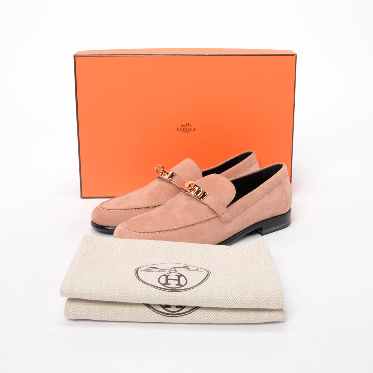 Hermes Rose Opaline Suede Destin Loafers 36