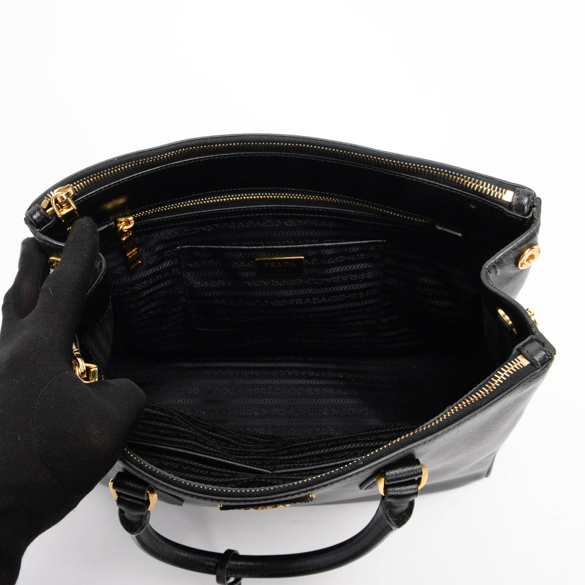 Prada Black Saffiano Lux Medium Double Zip Tote