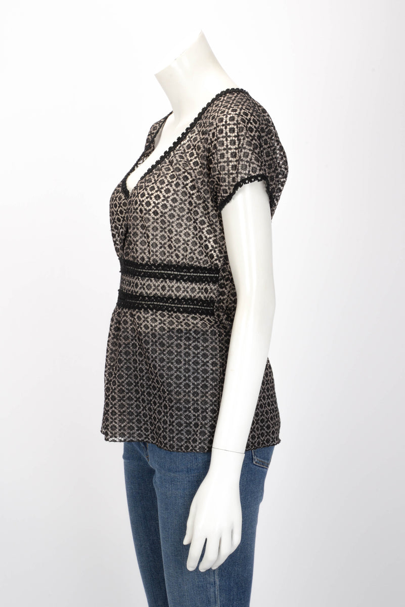 Chanel Black Lace Scoop Neck Top FR 42