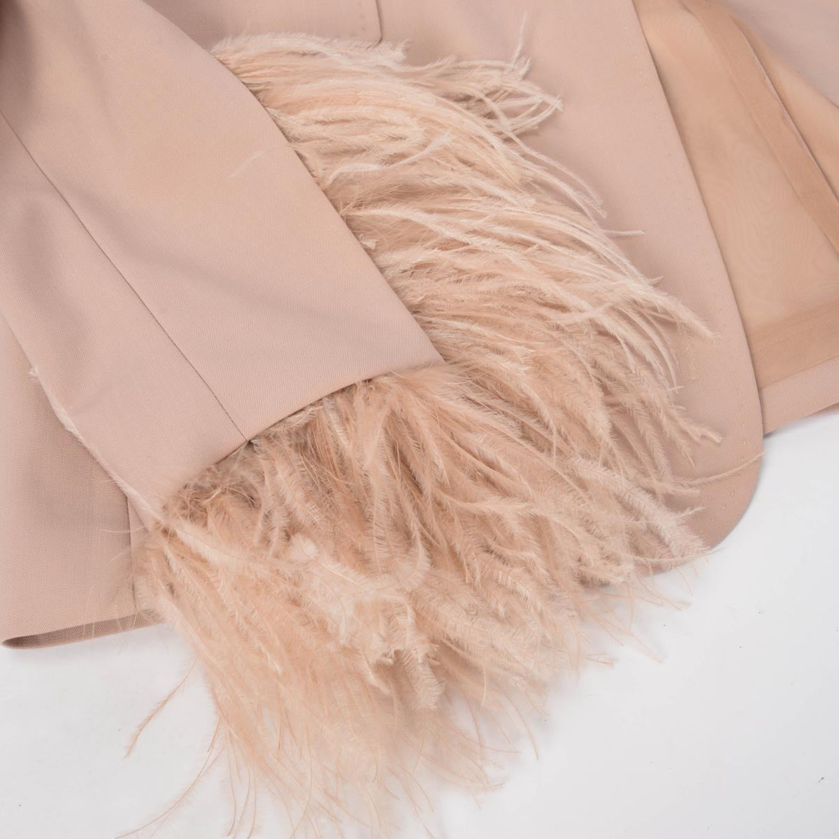 Valentino Sand Wool Feather Trim Jacket IT 44