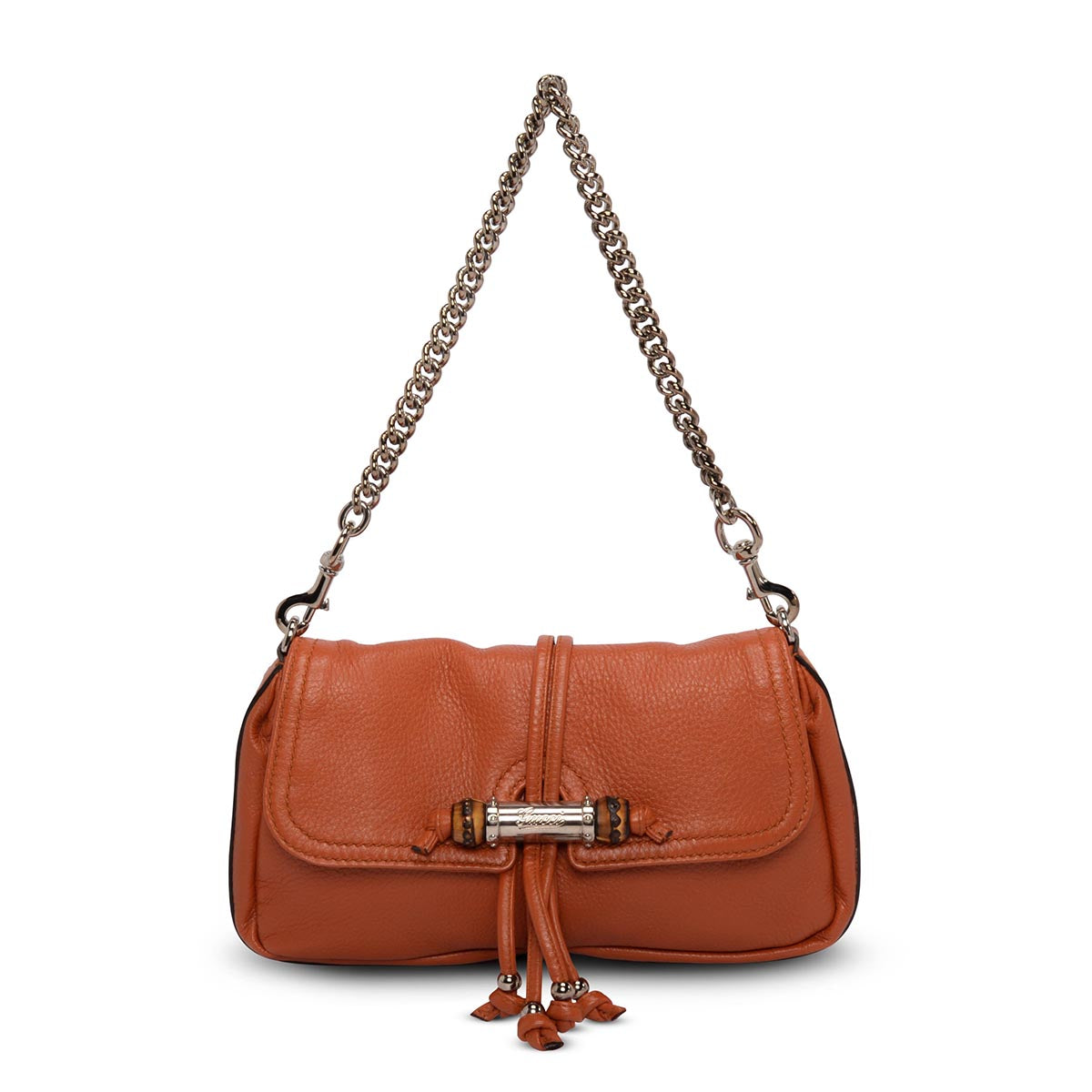 Gucci Orange Grained Leather Croisette Bamboo Evening Bag