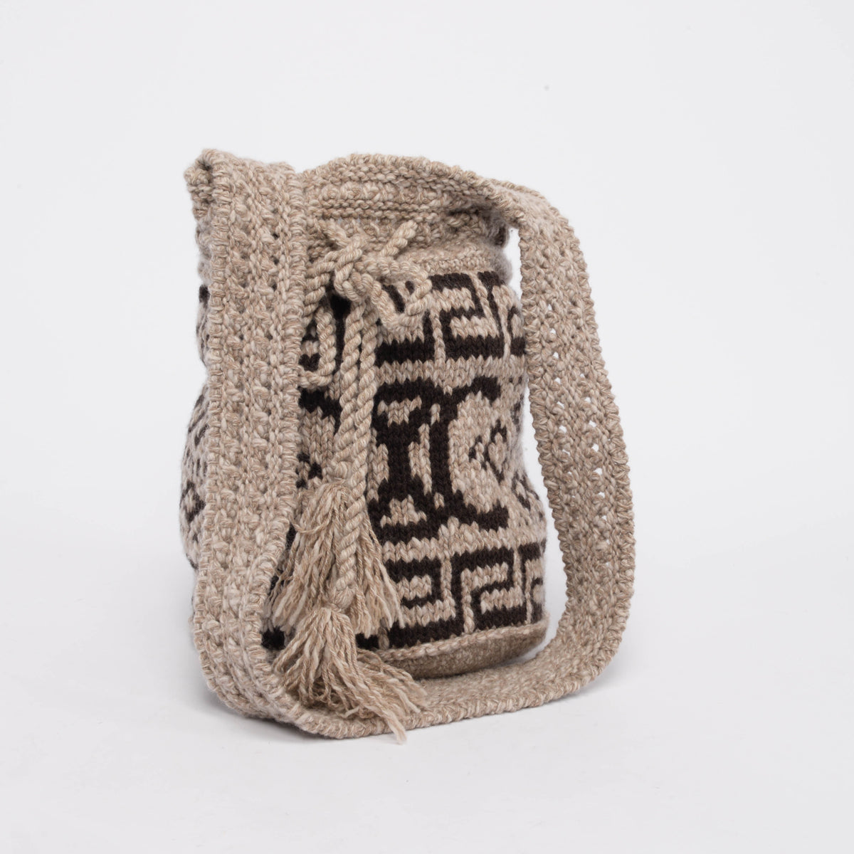 Celine Taupe Wool Fair Isle Triomphe Tote