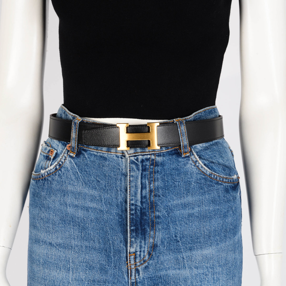 Hermes Black & Gold Box 135 & Togo Reversible H Buckle Belt 85