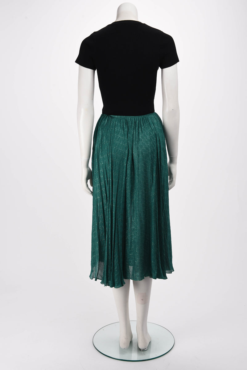 Gucci Green GG Lame Pleated Skirt IT 36