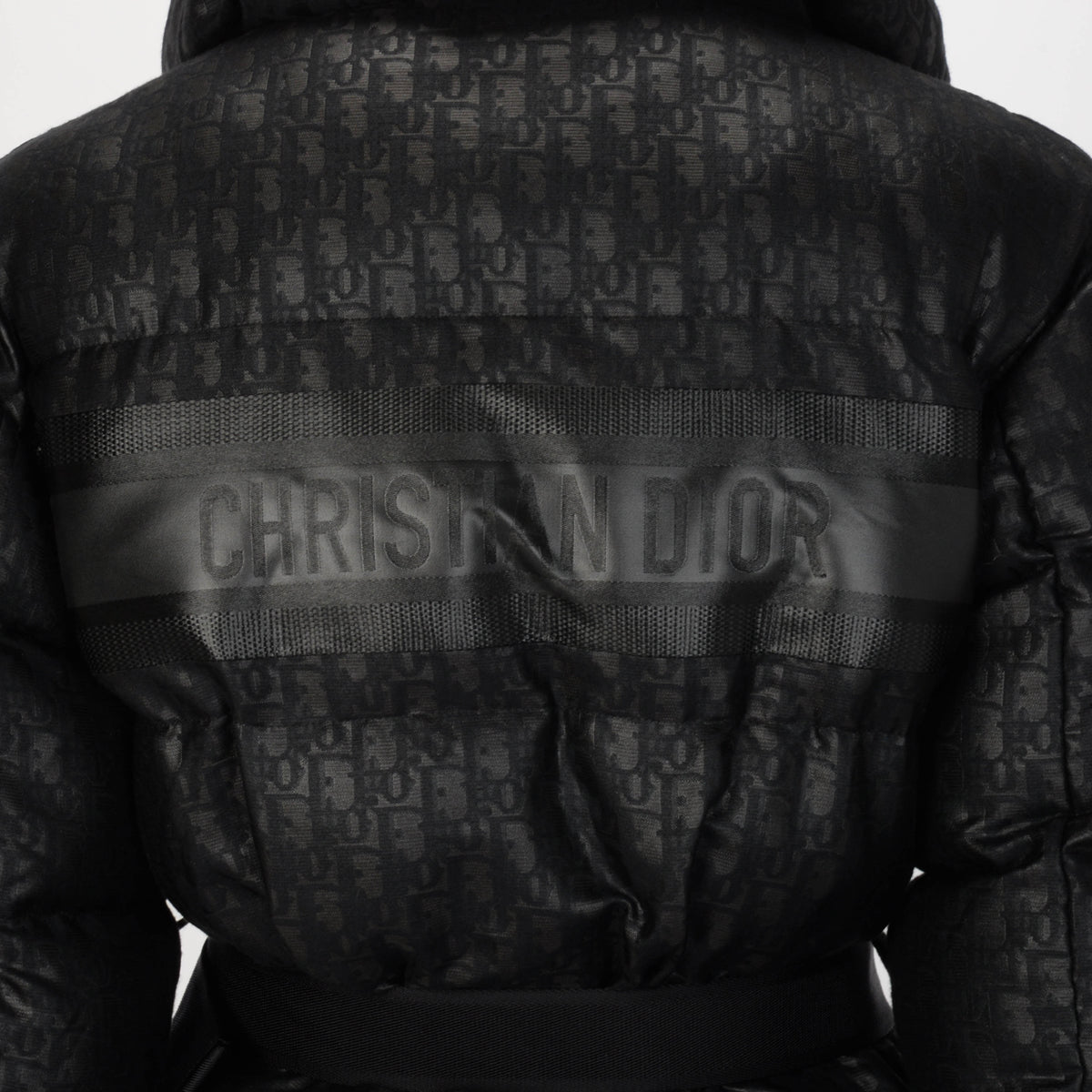 Dior Black Oblique Jacquard DiorAlps Belted Puffer Jacket FR 34