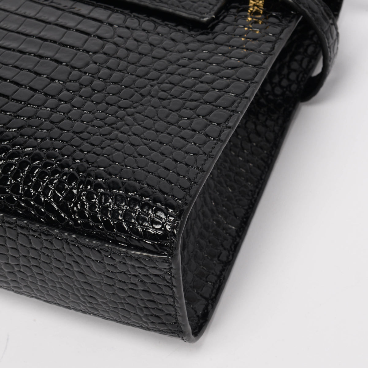 Saint Laurent Black Croc Embossed Medium Manhattan Shoulder Bag