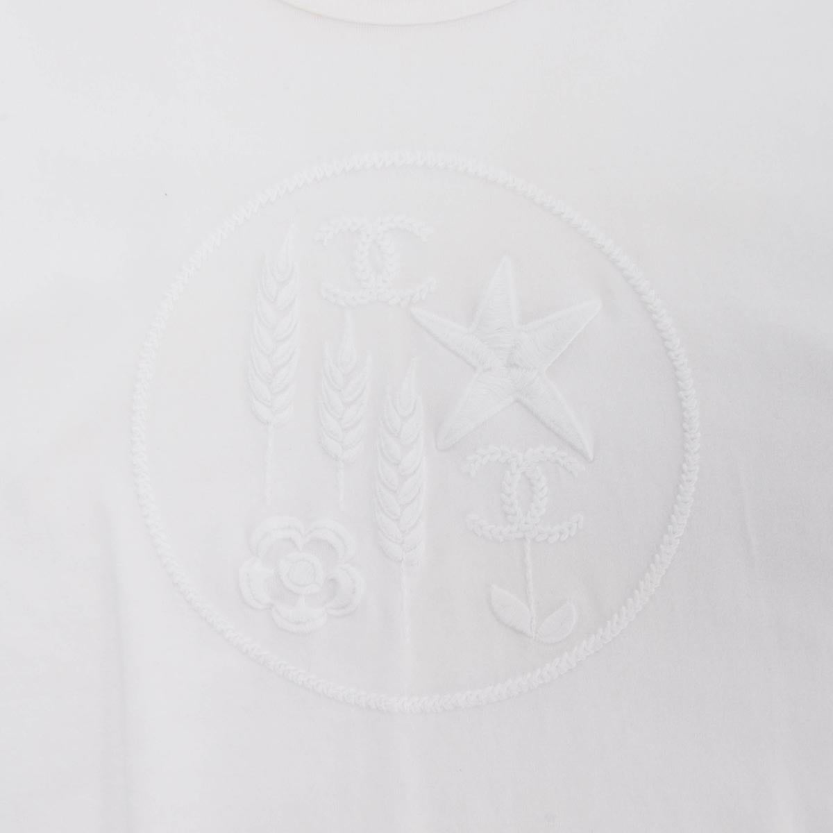 Chanel White Cotton CC Motif Embroidered T-Shirt XL