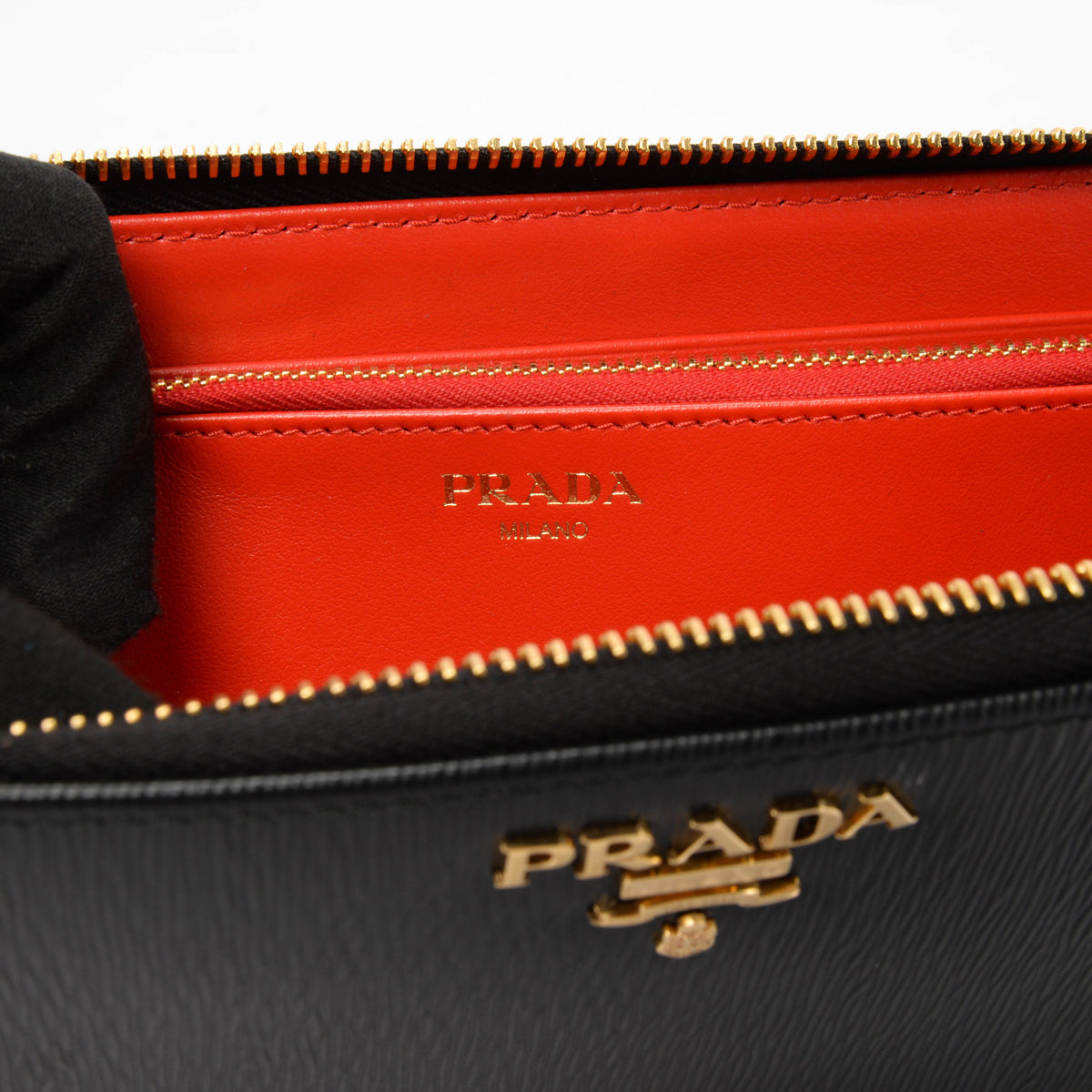 Prada Black Vitello Move Large Zip Wallet