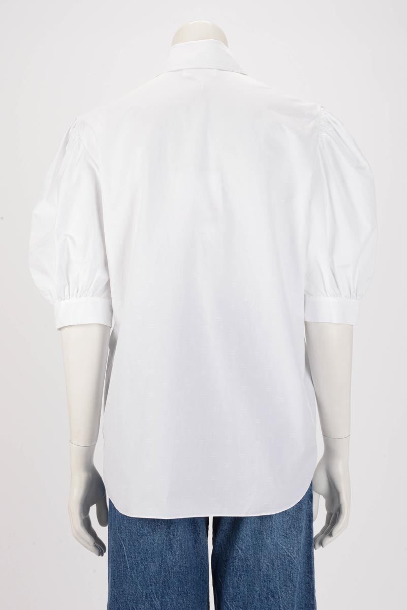 Chanel White Cotton CC Blouse FR 38