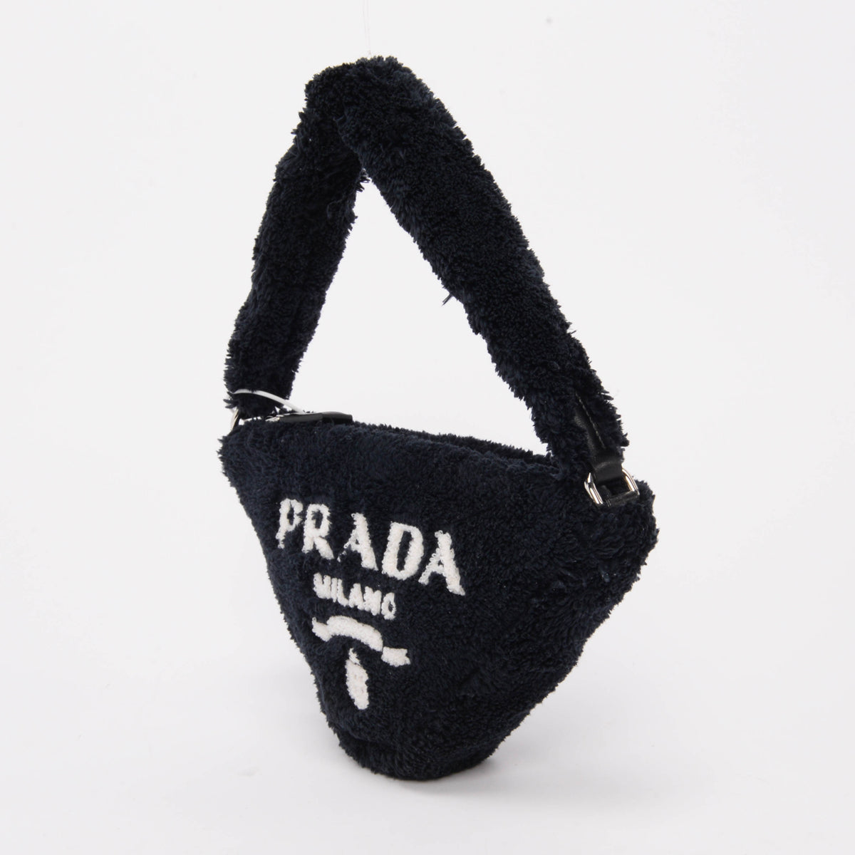 Prada Black Terry Cloth Triangle Pouch Bag