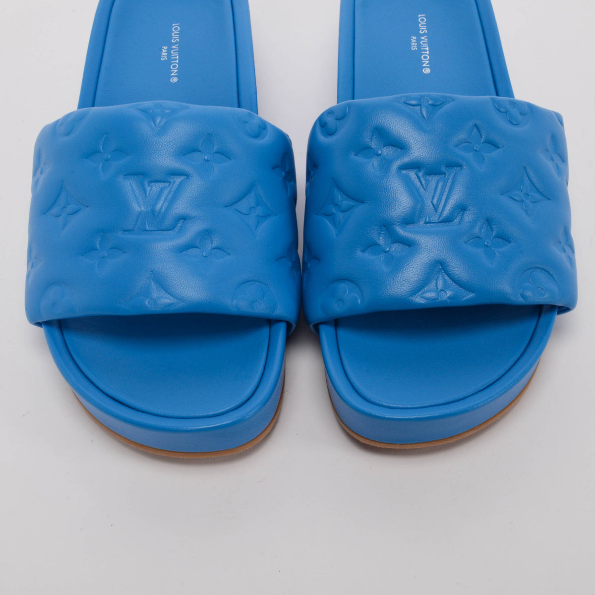 Louis Vuitton Blue Embossed Monogram Jumbo Flatform Mules 38