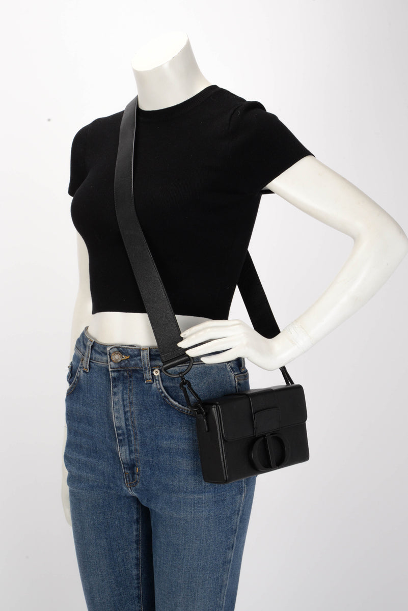 Dior Black Ultramatte Grained Calfskin 30 Montaigne Box Bag