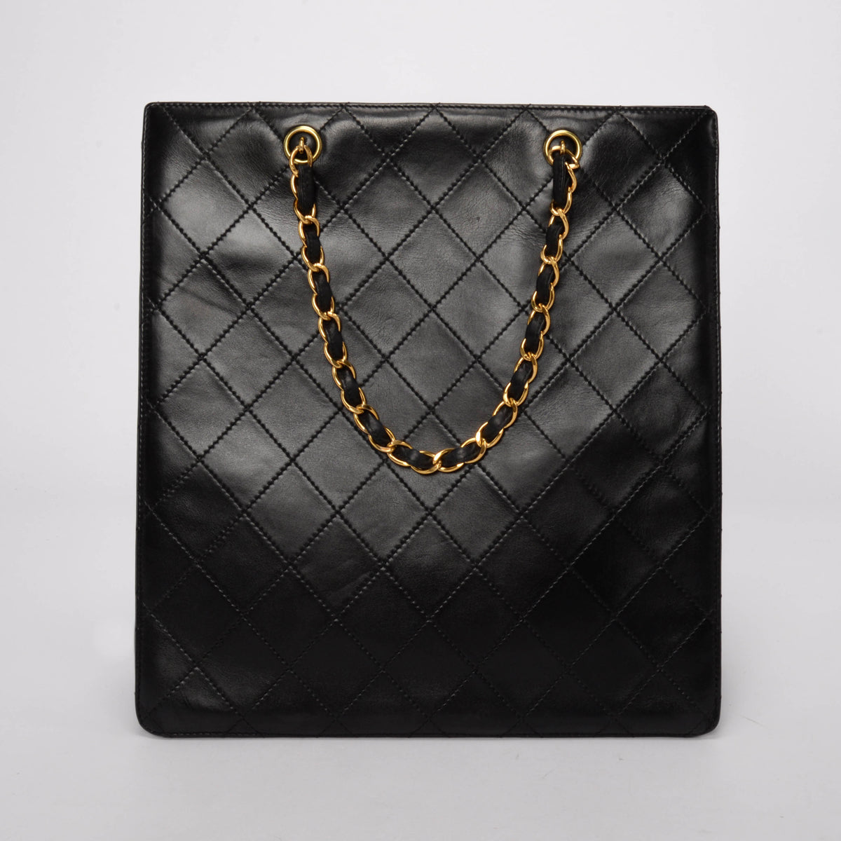 Chanel Vintage Black Quilted Lambskin Vertical Tote