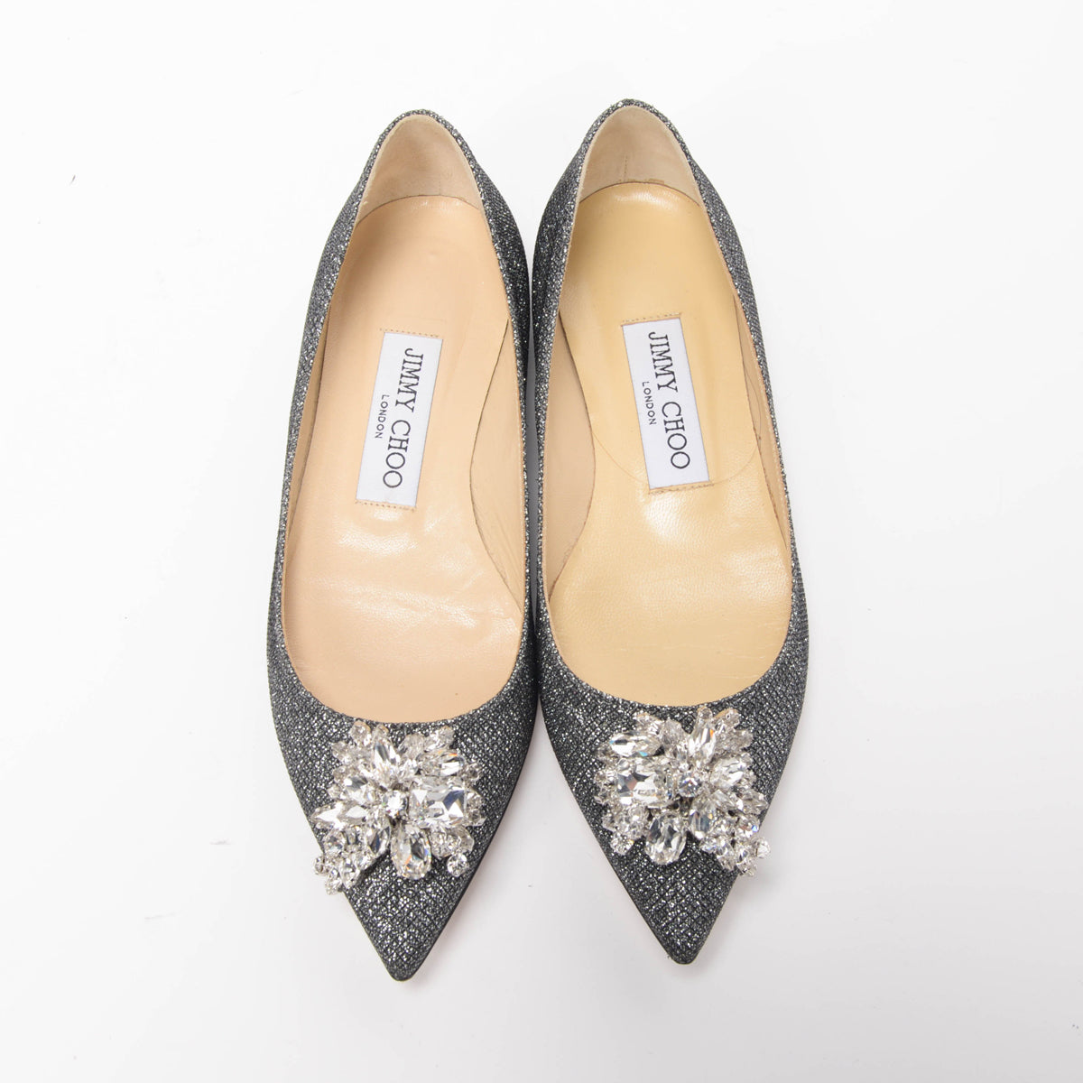 Jimmy Choo Charcoal Lame Gayne Flats 34