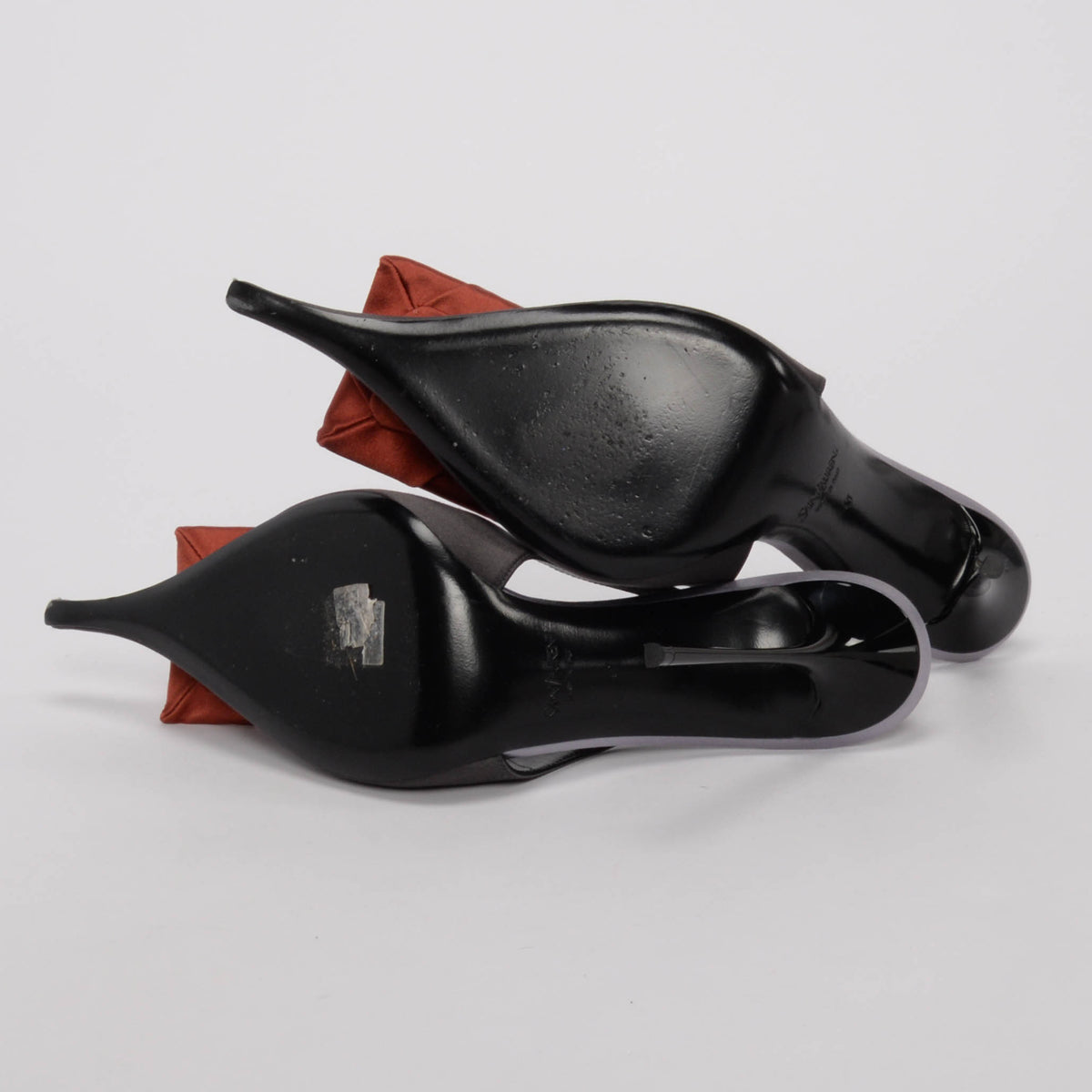 Saint Laurent Charcoal Satin Crepe Amalia Embellished Slingback Pumps 41