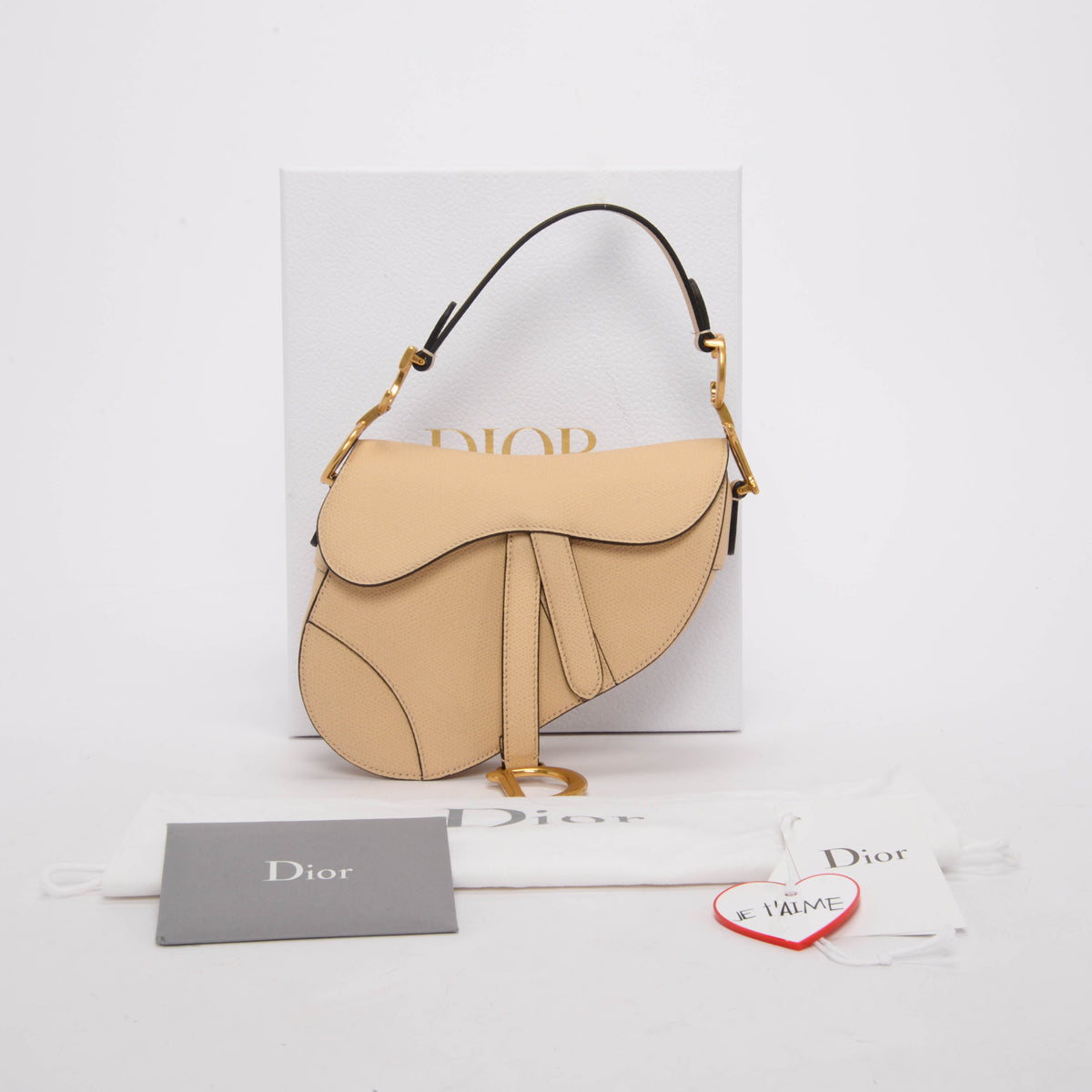 Dior Light Cream Grained Calfskin Mini Saddle Bag