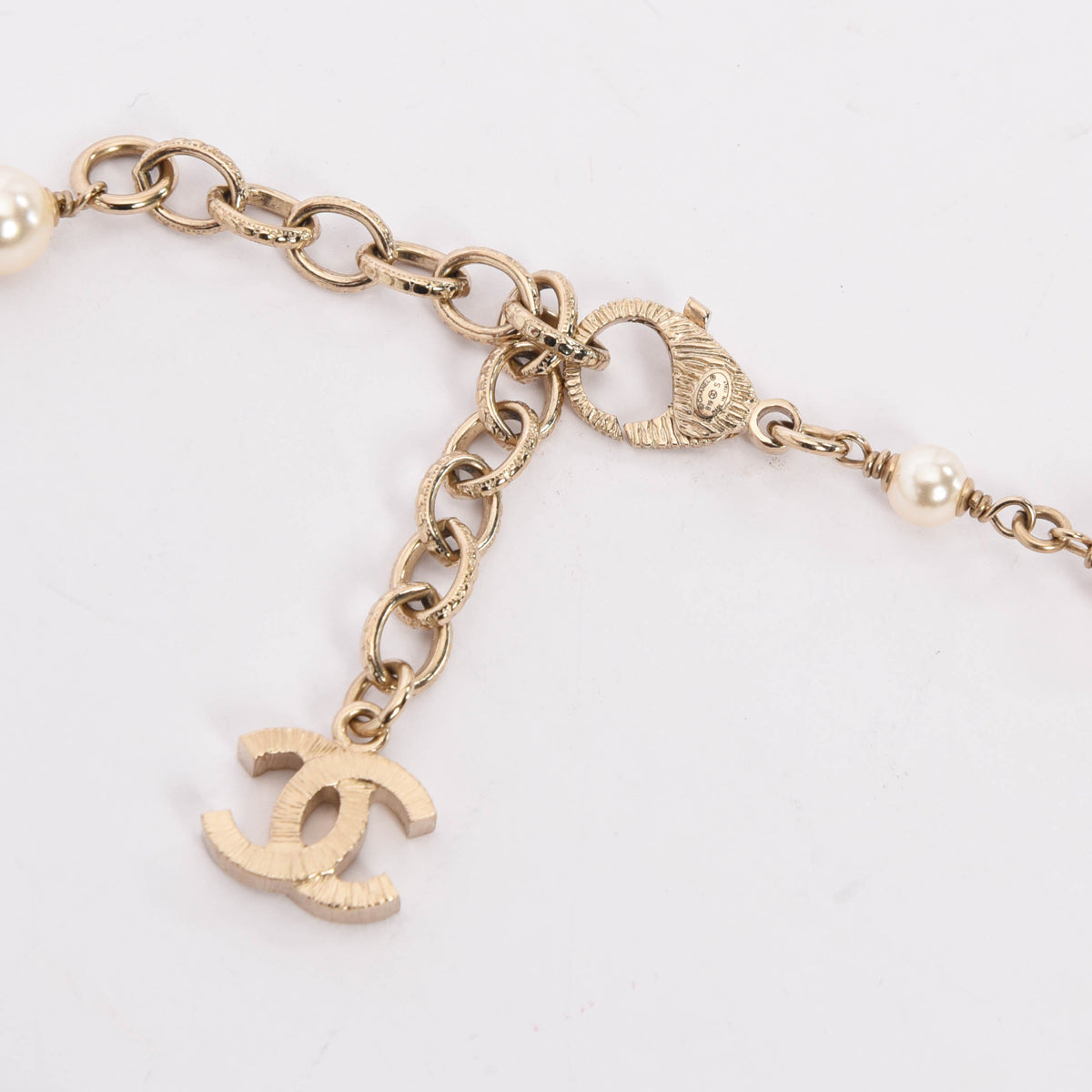 Chanel Gold Tone Pearl & Crystal CC Necklace