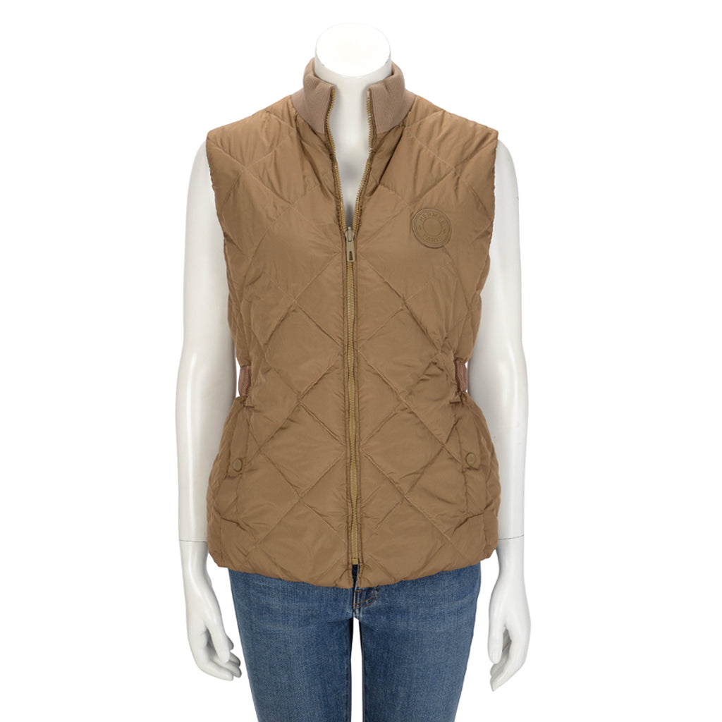 Hermes Khaki La Promenade du Matin Reversible Puffer Vest FR 40